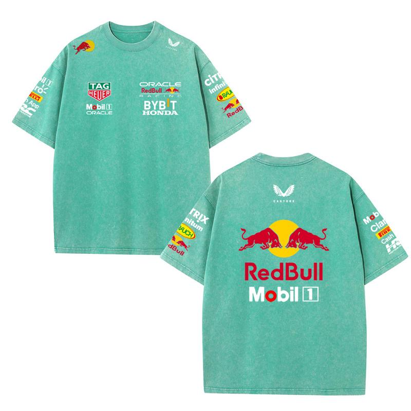 Летний гоночный костюм Формулы 1 Команда Red Bull Vestapan Униформа Короткий рукав Винтажная стирка Футболка Футболка с круглым вырезом