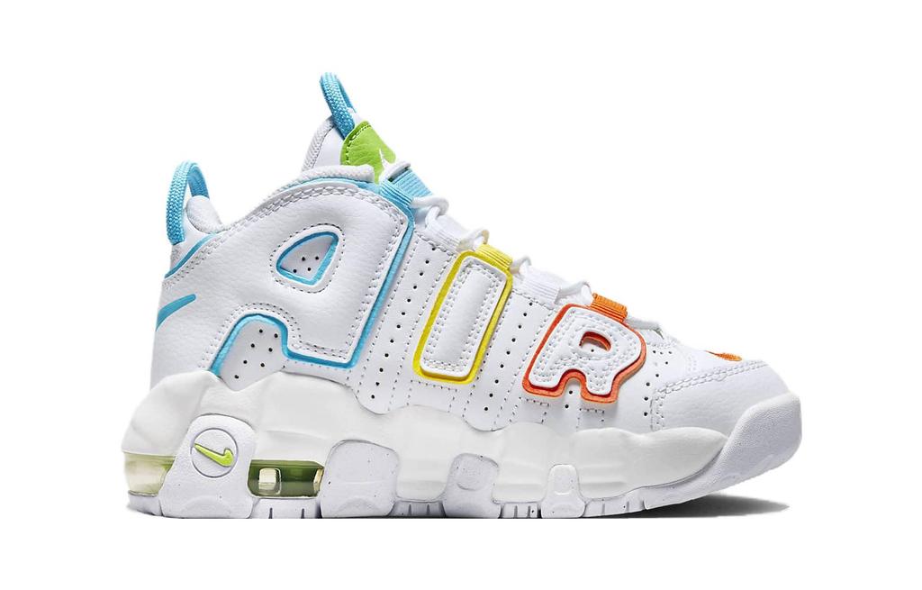 Nike Air More Uptempo PS Противоскользящая амортизация Противоскользящая амортизация Средняя высота Детские баскетбольные кроссовки Белый FJ4625-100