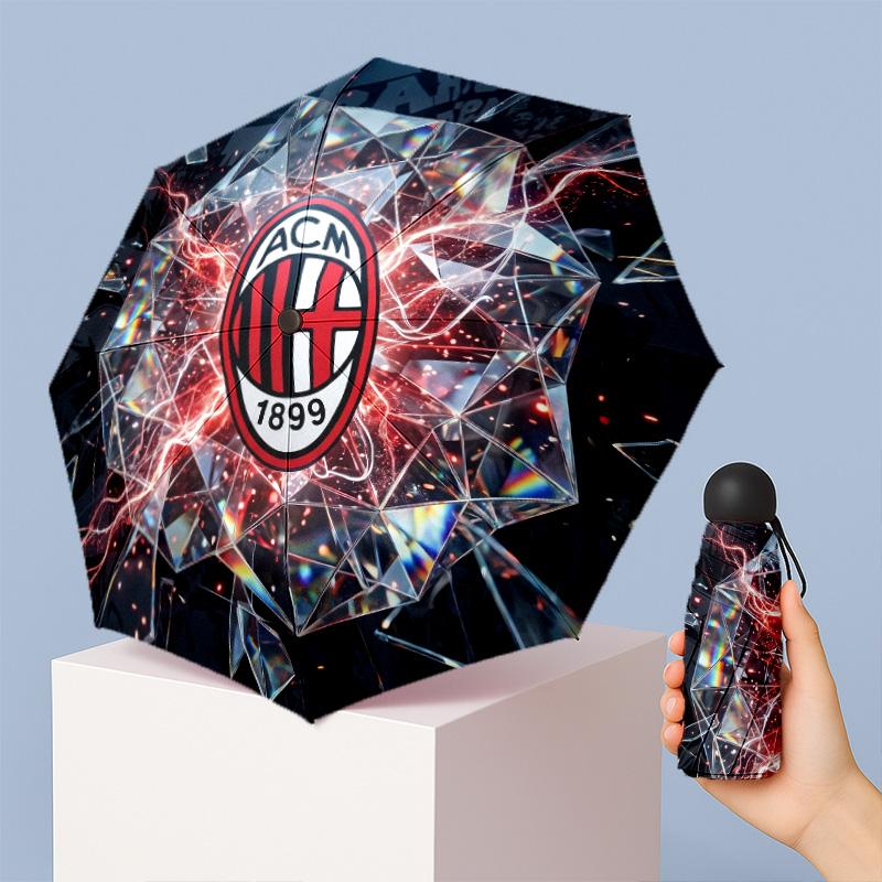 AC Milan Рисунок Печатный Мини 5 Сложений 8 Спиц Компактный Зонт Ветрозащитный Водонепроницаемый Легкий Портативный Складной