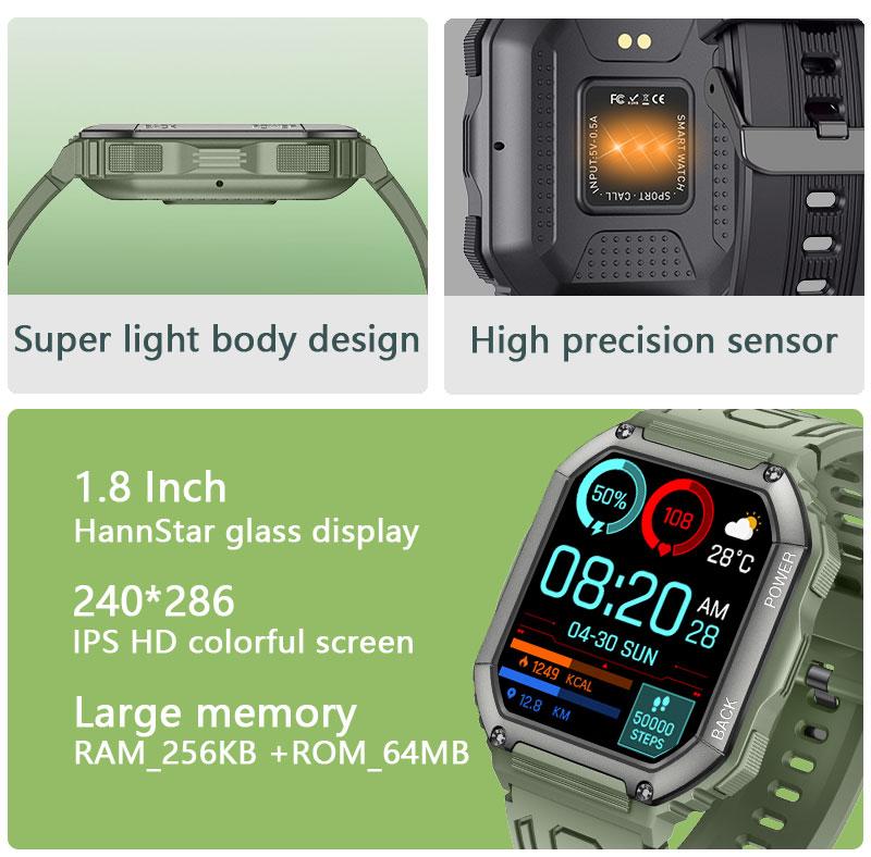 Kr06 Smart Watch 1.8 Inch Screen Bluetooth-compatible Call Waterproof Sports Pedometer Heart Rate Monitor Bracelet