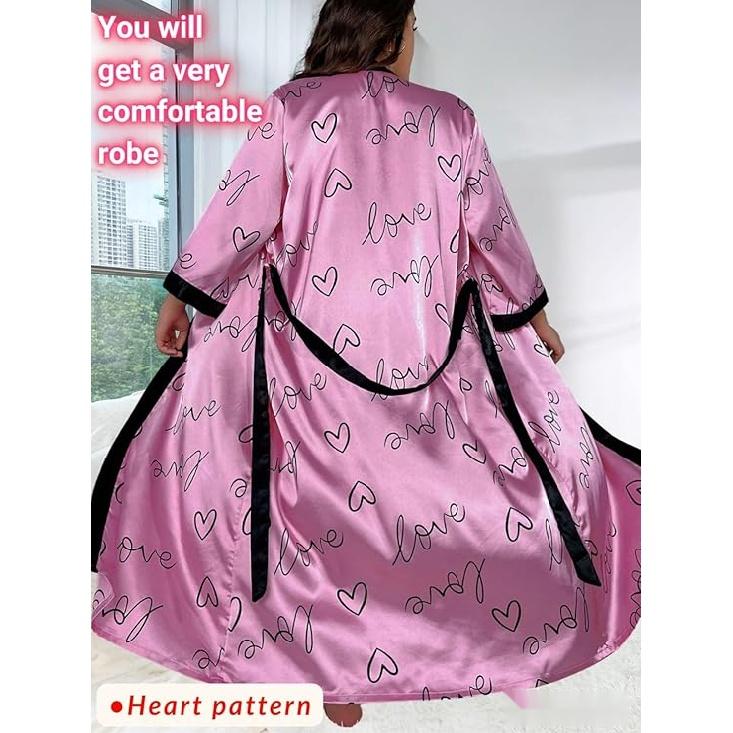 Женский халат на День святого Валентина больших размеров, сексуальный атласный халат, длинная одежда для сна