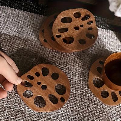 6 шт. Деревянная долька корня лотоса, полая дренажная подставка, полая форма дольки корня лотоса, теплоизоляция и нескользящая, дренаж, настольное украшение