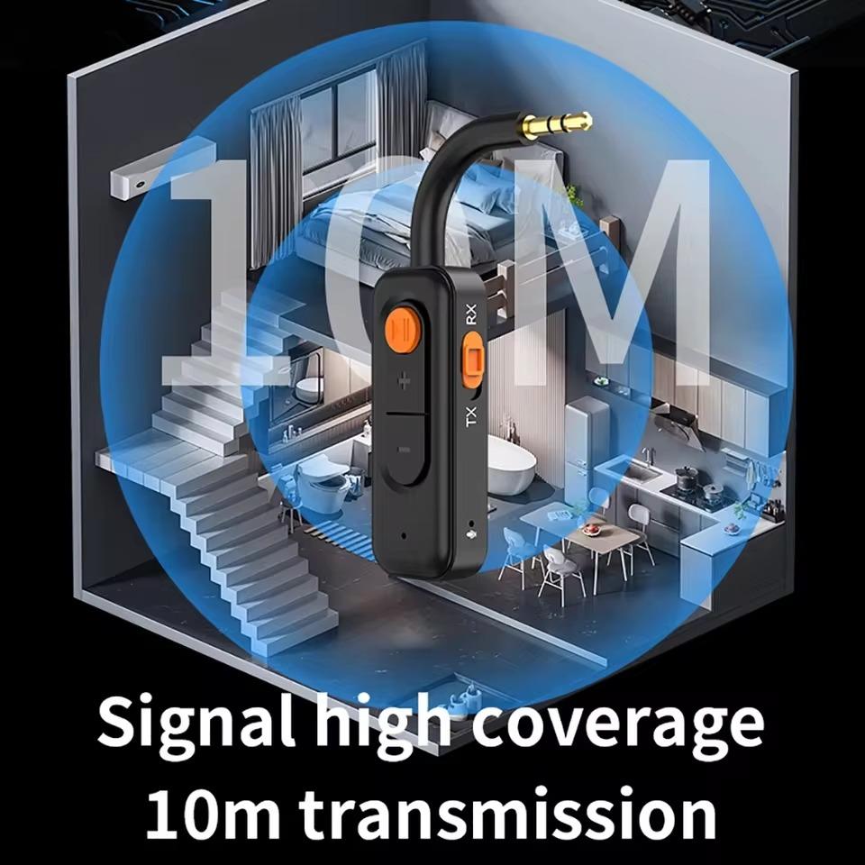 Bluetooth 5.4 Аудиопередатчик-приемник с микрофоном 3,5 мм AUX Стерео Музыка 2 в 1 Беспроводной адаптер Громкая связь Для ТВ ПК Самолета Автомобиля