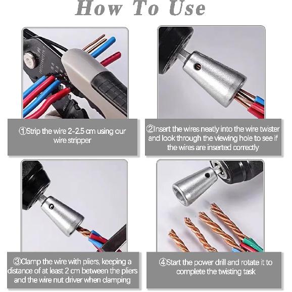 Wire Twister Tool for Drill,Wire Twister Portable Wire Nut Twister Wire Twisting Tool 6mm Hex Shank Cable Quick Stripping for Power Drill