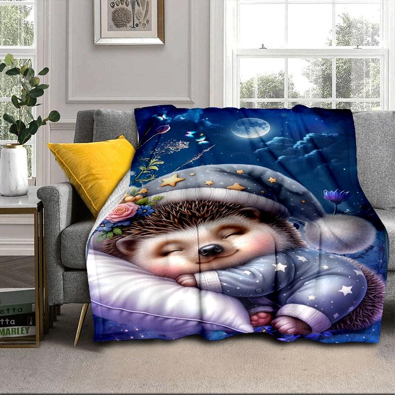 Sleepy Hedgehog Dreams Blanket Flannel Blanket for bed, sofa, Camping, Hiking, Picnic Essentials, gift for family Fan gifts