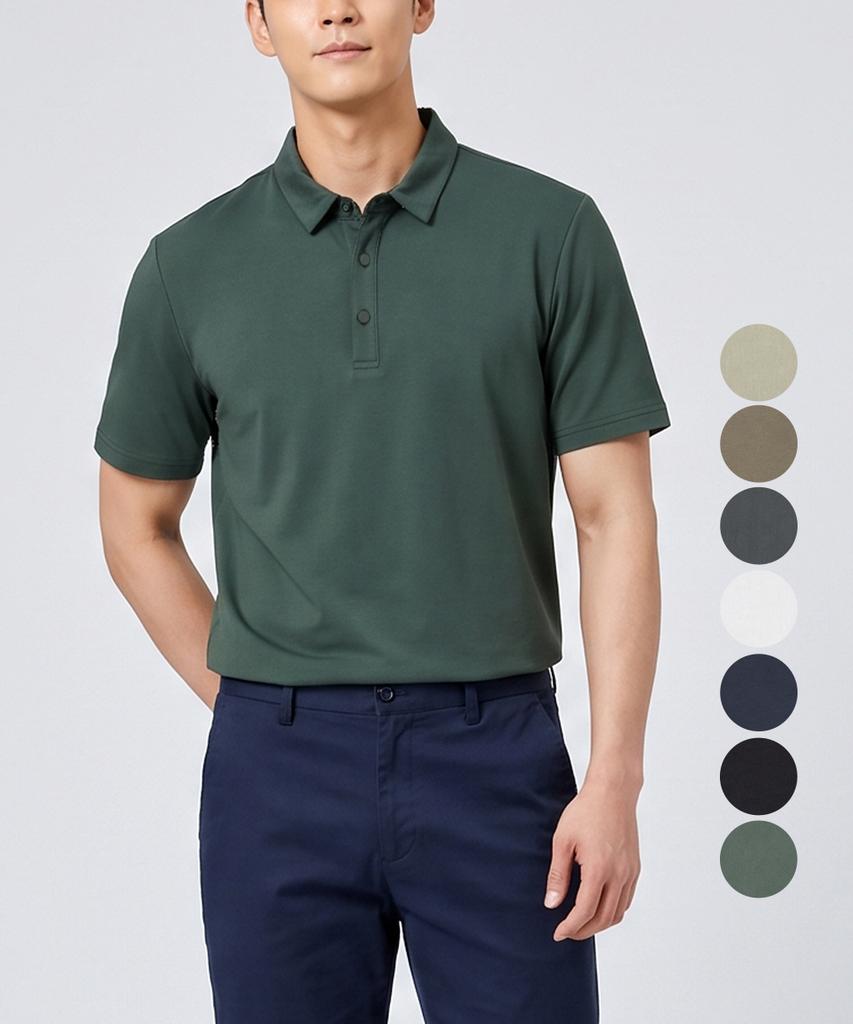 KIM YOUNG JOO GOLF Summer Cool Shine Cotton Button Collar Lightweight Men'S Golf Short Sleeve T-Shirt Kqmmts40 (Type A)