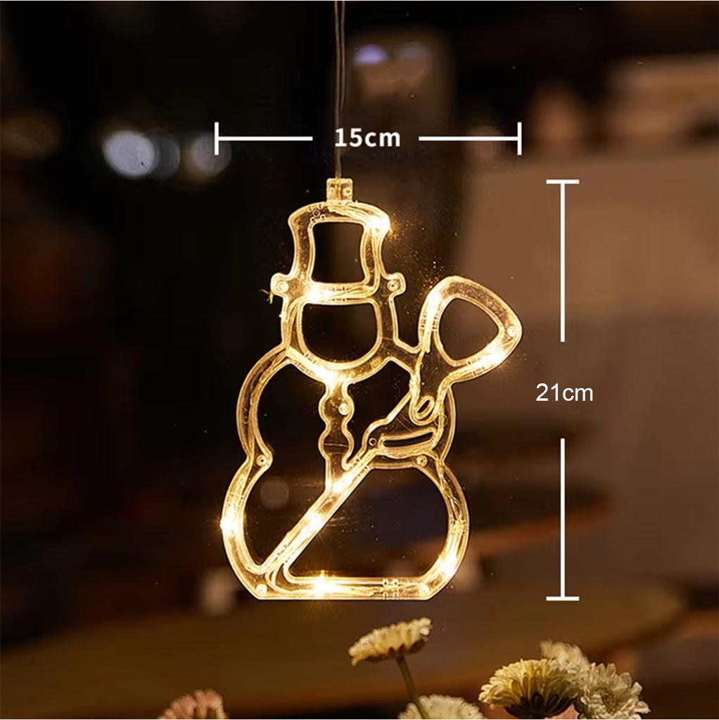 Светодиодные рождественские огни на окно, батарейки, теплый свет, на присосках, елка, Санта Клаус, снеговик, подарок, лось, луна, колокольчик