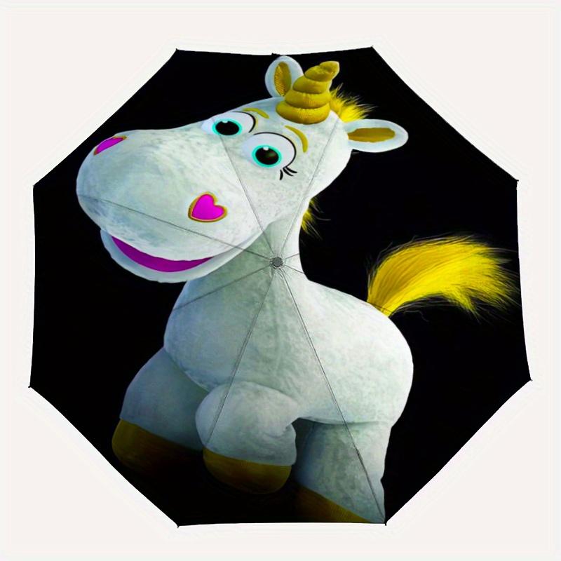 Toy Story 3 Buttercup Unicorn Automatic Opening and Closing Umbrella, Lightweight 3-Fold, With Cute Cartoon Characters, Suitable for Home, O