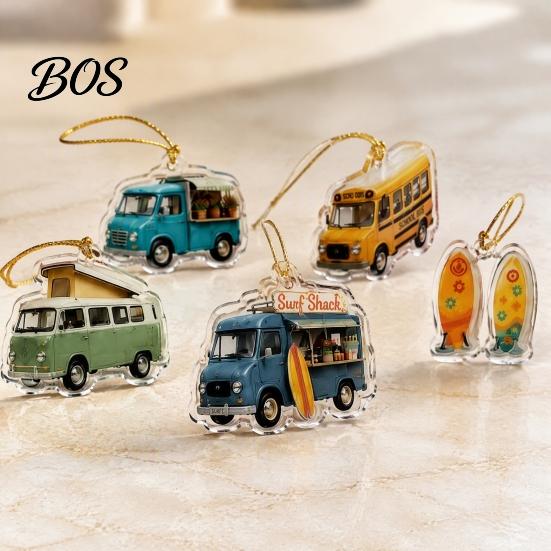 Decorative Shelf Ornaments 24-Day Camping Van Advent Calendar, Retro Acrylic Hanging Ornament Set with Christmas Calendar 24 Unique Designs, Countdown