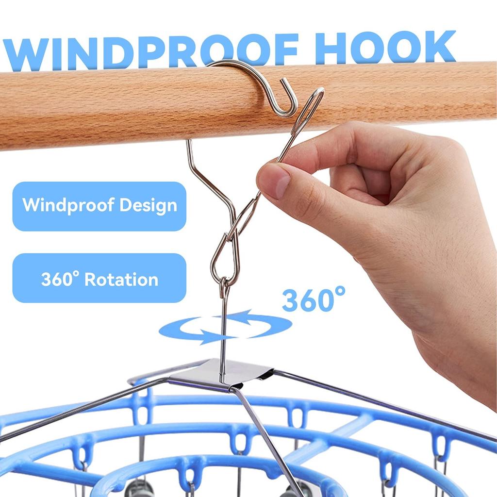 Сушильная стойка для одежды, нержавеющая сталь, вешалка для белья, прочный круглый поворотный ветрозащитный крючок, вешалка для нижнего белья, полотенце, бюстгальтеры, носки, нижнее белье