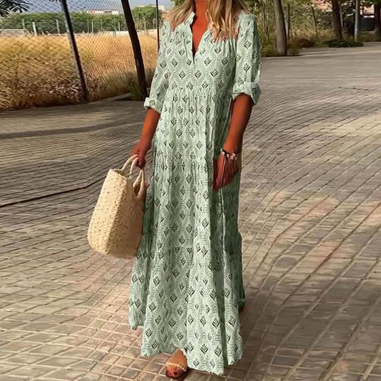 Maxi Dress Charming Stand Collar Soft Long Dress Casual Loose Boho Print Maxi Dress Maxi Dress Streetwear