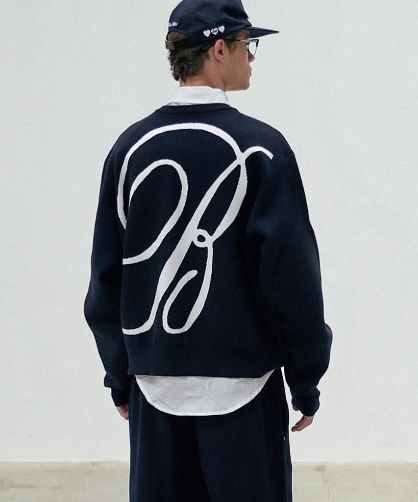 BADBLOOD Classic Big Logo Crewneck Sweater - Navy