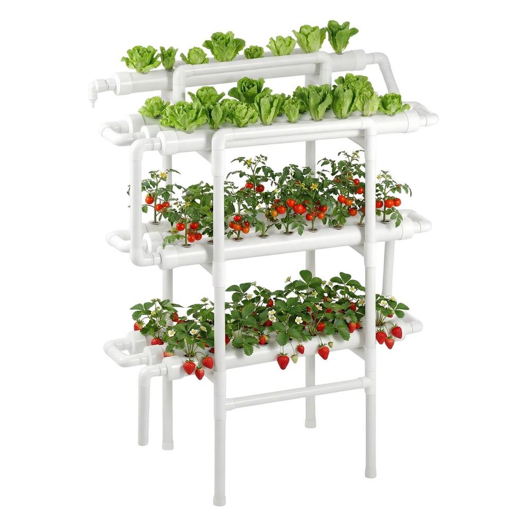 Hydroponics Growing System Kit, 3-Tier 90 Sites UPVC Pipe Hydroponic Grow Kit with Timed Irrigation, Sun & Light Blocking Pipes, Indoor Home Garden