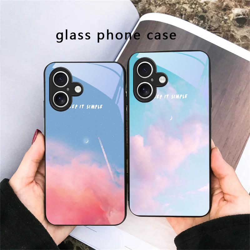 Темно-синяя морская вода Для iPhone 17 Air 16 E 15 Plus 14 Pro Max 13 12 mini 11 5 6 7 8 Plus XR XS Max SE Черный стеклянный чехол для телефона