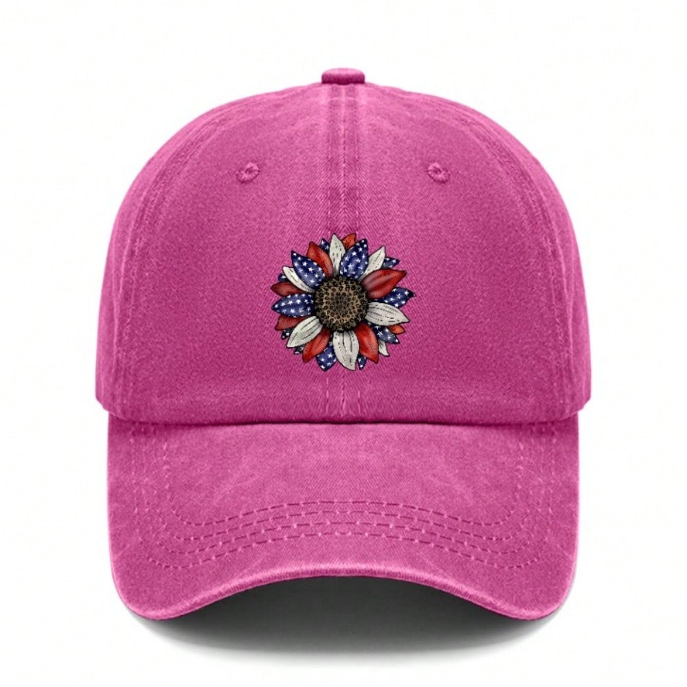 Patriotic Baseball Cap - 2026 Summer Unisex Sunflower USA Flag Print Polyester Adjustable Breathable Sun Protection Casual Outdoor Sports Daily Wear