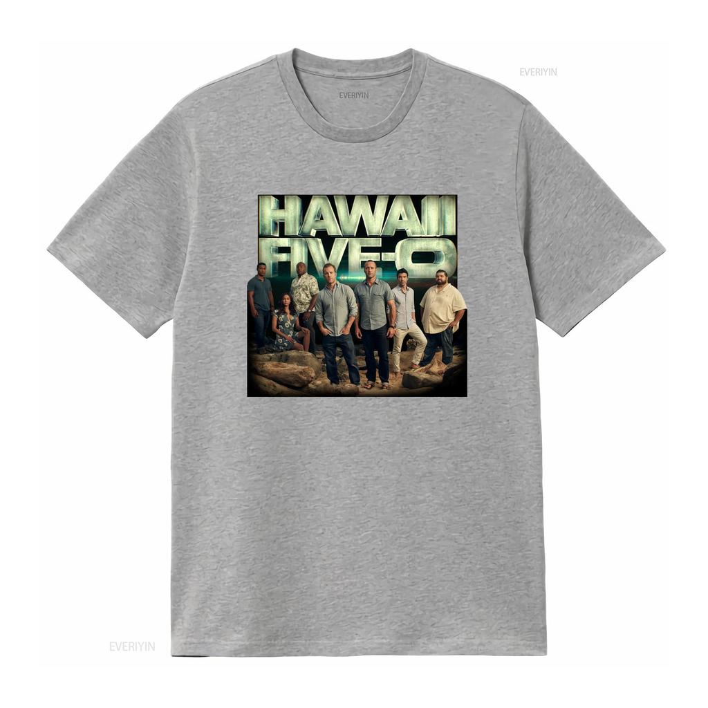 Hawaii Five 0 Logo Navy T Shirt with Cast Print Design vintage Washed Unisex designer clothes Stretched Breathable streetwear