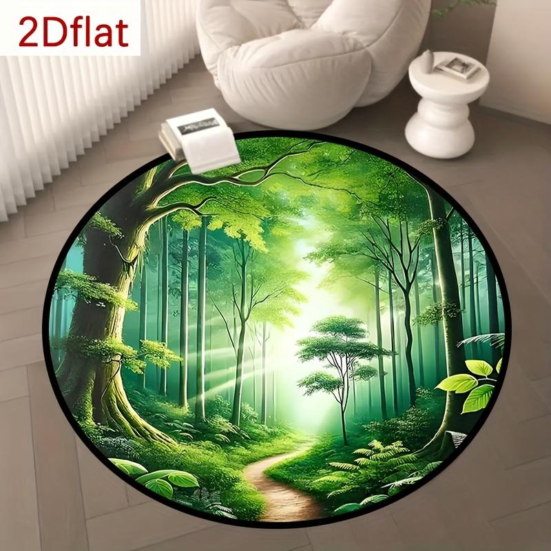 Forest Scenery Pattern Round Rug Flannel Soft Floor Mat for Nature Lovers Bedroom Living Room Area Carpet Non Slip Durable Easy