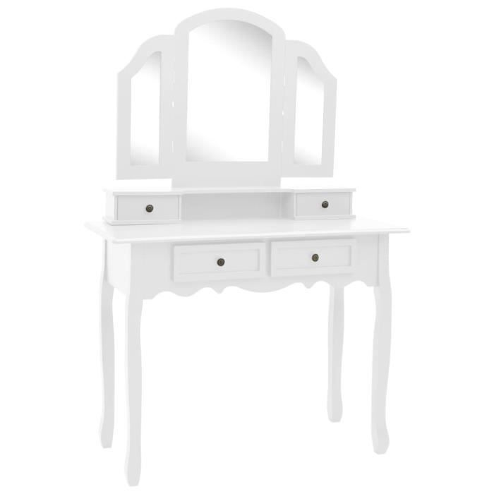 VidaXL Ensemble de coiffeuse et tabouret Blanc 100x40x146 cm Paulownia