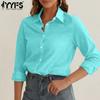 Женская мода, повседневные весенне-осенние однотонные рубашки-поло с длинным рукавом и принтом, блузки и рубашки