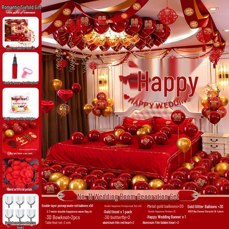 Romantic Wedding Bedroom Balloon Decoration Set for Groom and Bride