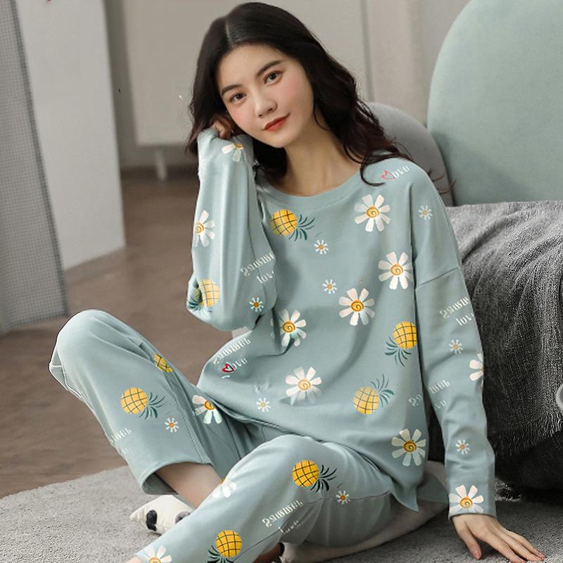 Plus Size Womens Fashion Girls Pajamas Long Sleeve Tops Pants Set Sleepwear Bamboo Print Fresh Family Pajamas Set