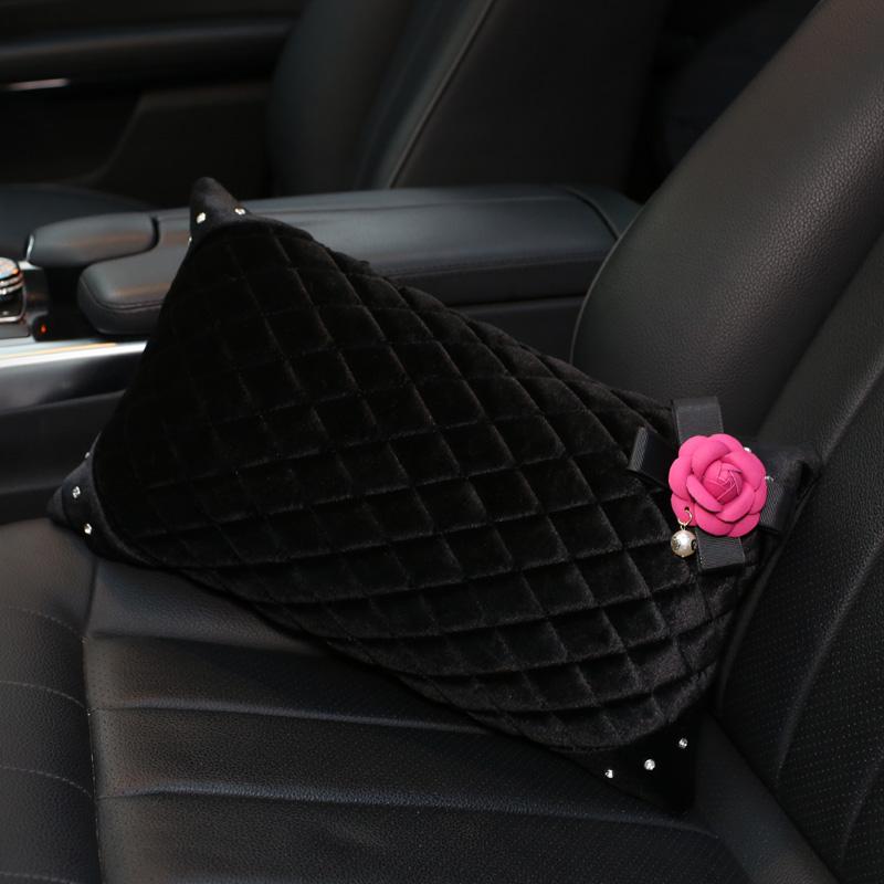 Мода Мягкая Плюшевая Кристальная Подушка Подголовник для Шеи Автомобиля Жемчужный Цветок Камелии Аксессуар для Поддержки Головы из Бархата