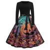 Women's Casual Fashion Round Neck Halloween Printed Vintage Dress