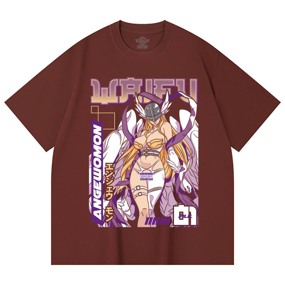 230 г/м² 100% хлопок Digimon V9 Angewomon Waifu Принт Унисекс Тяжелая хлопковая футболка