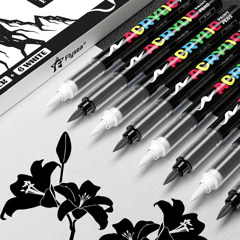 Black And White Acrylic Paint Marker, 8Pcs Large Ink Capacity Marker, Ideal For Illustration Sketching/Wood/Rock Painting/Glass