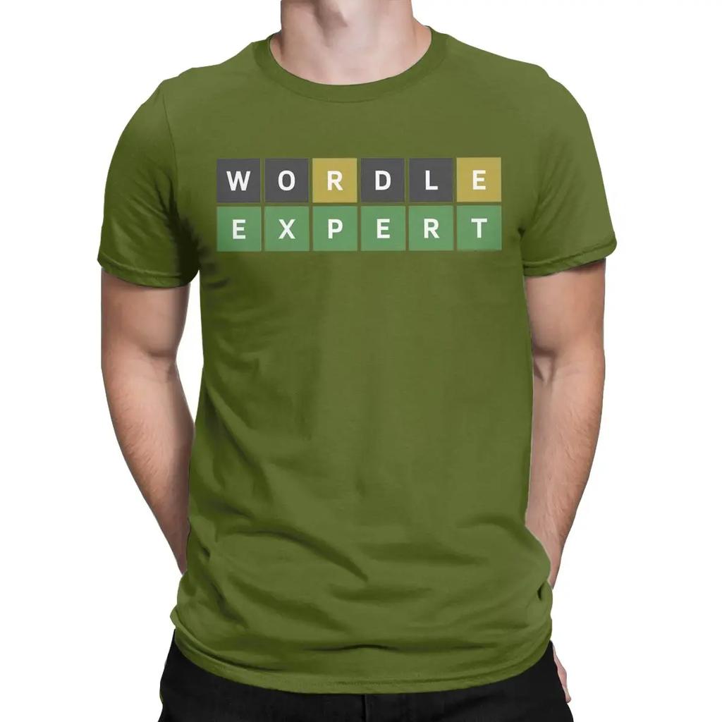 Wordle Expert Funny Game T-Shirt for Men Vintage Pure Cotton Tees O Neck Short Sleeve T Shirts Summer Clothing