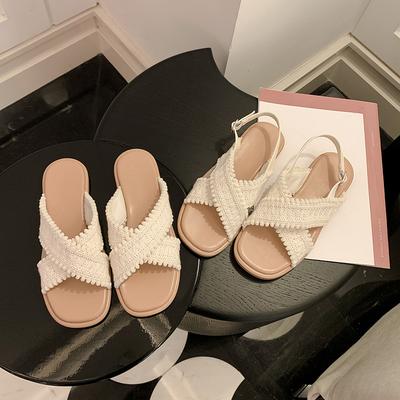 Виноградная мать лето новый две версии~ праздничный ветер переплетенные с открытым носком носить прохладные тапочки женщины