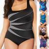 Women Summer Plus Size Push Up Swimsuit Striped Printed Bodycon Bathing Suit One Pieces Swimsuits