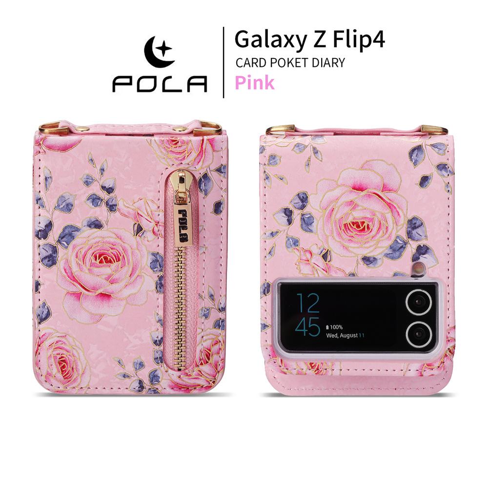 Чехол через плечо для телефона Samsung Galaxy Z Flip 5 4 3 5G Flip4 Flip5 Retro Rose с отделением для карт, противоударный кожаный чехол со шнурком