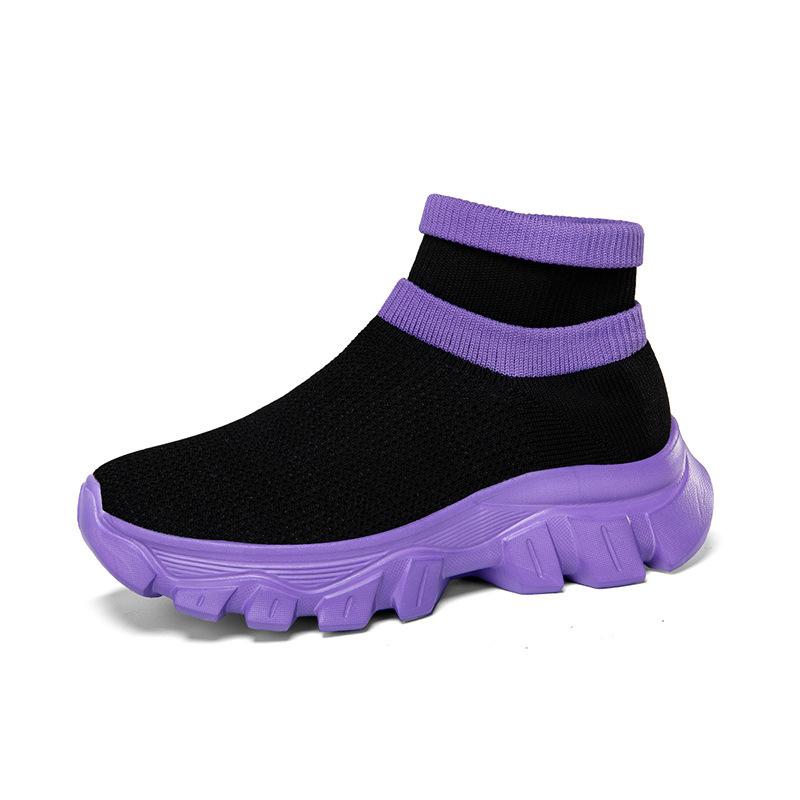 Autumn and Winter New Platform Socks Shoes Fly-woven Sports Short Boots Women's Boots Large Size One-pedal Socks Shoes Solid Color Casual Shoes