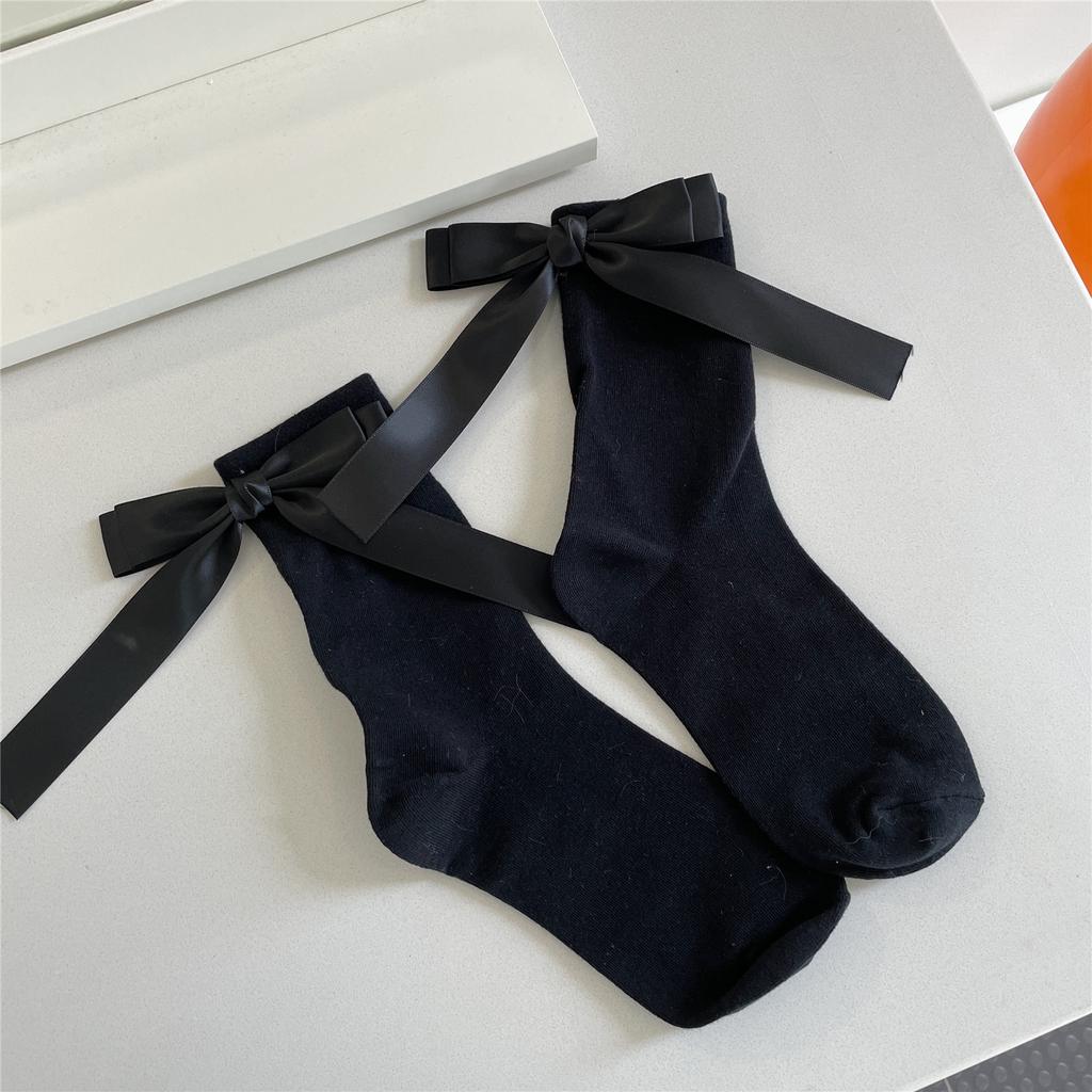 New Handmade Socks Lolita Cute Bow Cotton Mid Calf Women's Socks