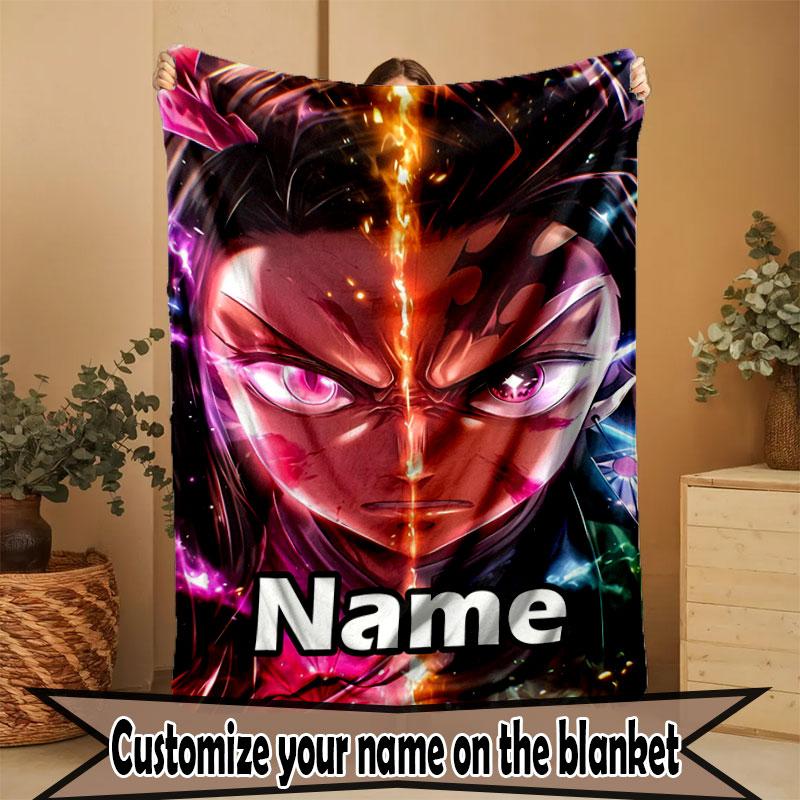 Custom Name Personalized Demon Slayer Print Blanket, Home Decor, Bedroom, Sofa, Camping, Couch, Gifts for Birthday Christmas
