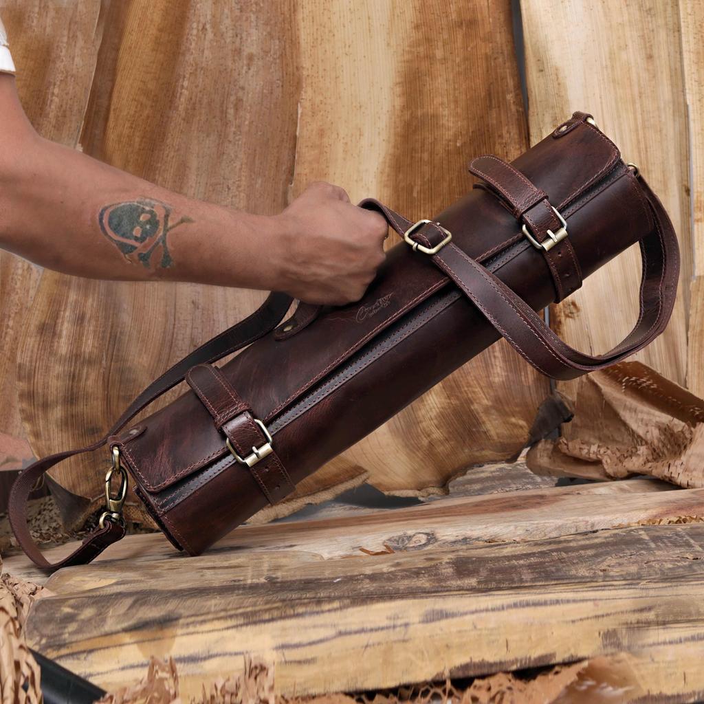 Handmade Leather Chef Knife Roll Bag: Culinary Travel Case