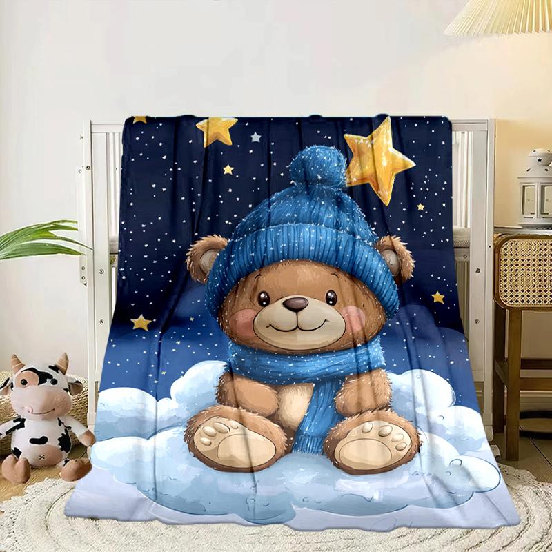 Teddy Bear Night Sky Blanket Flannel Blanket for bed, sofa, Camping, Hiking, Picnic Essentials, gift for family Fan gifts