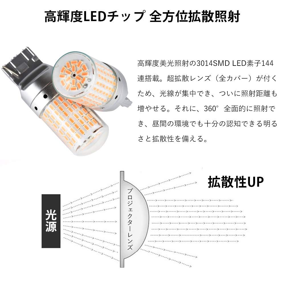 Catland T20 LED Turn Signal, Amber, Orange, Canceller, Built-in Resistor, 7440 W21W, WY21W, Single