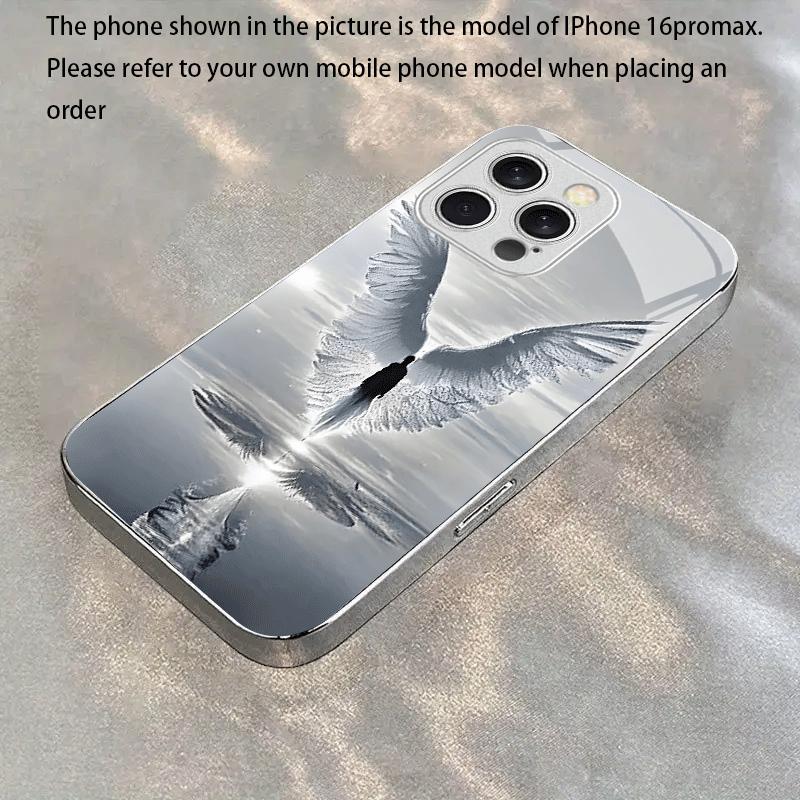 Стеклянный чехол для телефона 'Ангельские крылья' Подходит для iPhone 17 16 15 14 13 12 11 Pro/Max/Plus Противоударная задняя крышка