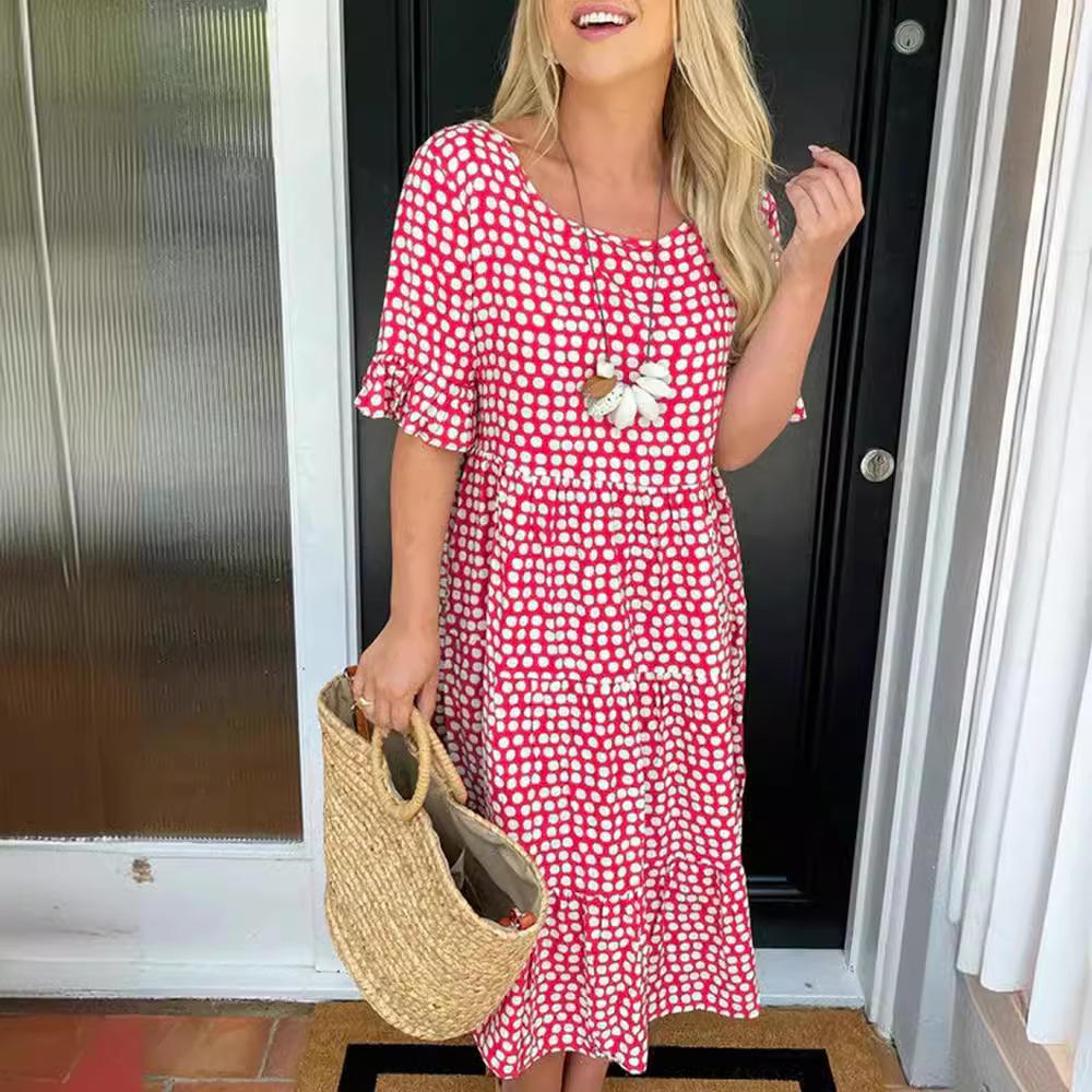 Женские летние модные платья с круглым вырезом и короткими рукавами с принтом