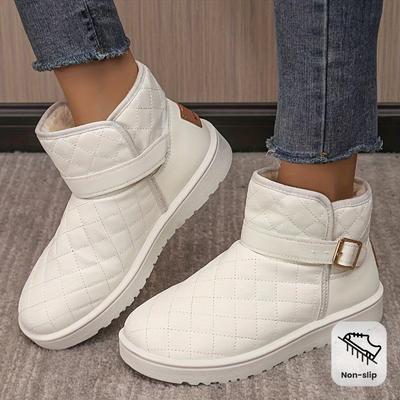 Женские зимние сноубутсы на флисовой подкладке с металлическими пряжками, толстой подошвой, противоскользящие, с круглым носком, элегантные ботинки для хайкинга, повседневная носка, обувь для холодной погоды