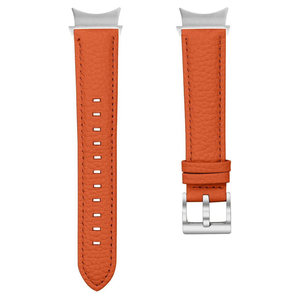 Genuine Cow Leather Strap with Connector for Samsung Galaxy Watch FE 40mm/Watch7/Watch6/Watch 5/Watch4 Litchi Texture Silver Buckle Watch Band