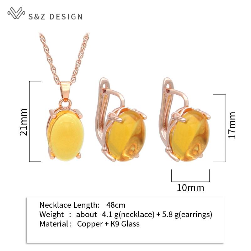 Fashion Egg Shape Oval Drop Earrings Jewelry Sets For Women Wedding Rose Gold Color Classic Pendant Necklace