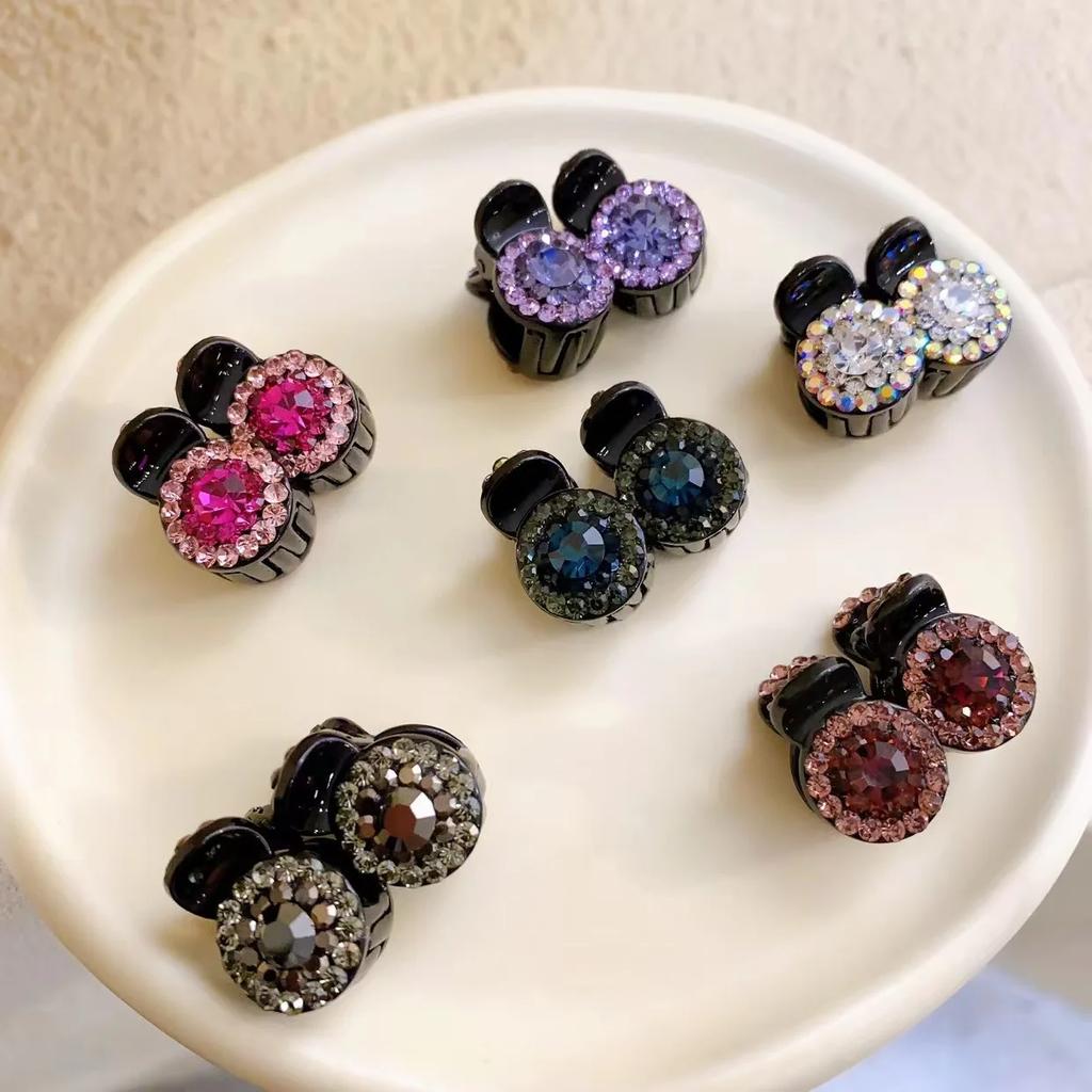 2pcs Circular Rhinestone Small Hair Claw Women Girls Sweet Cute Hair Claw Clip Small Hairpin Crab Clips Hair Styling Accessories