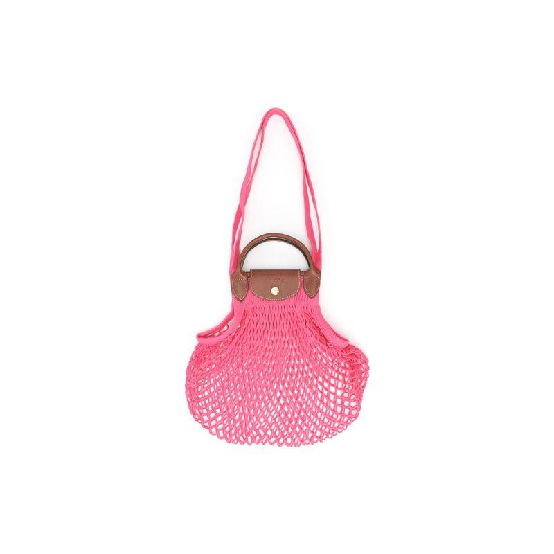 Longchamp Le Plage Filet 38 Color Block Застежка-кнопка Сетчатая сумка-тоут через плечо с отделкой из хлопка и кожи Женские сумки Розовый 10121HVHP73