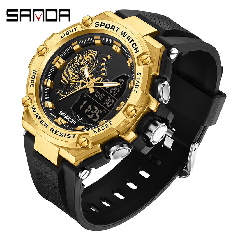 SANDA New Electronic Watch Hundred Beasts Green Light Waterproof Fashion Trend Black Technology Multi -functional Shock -proof Men's Watch