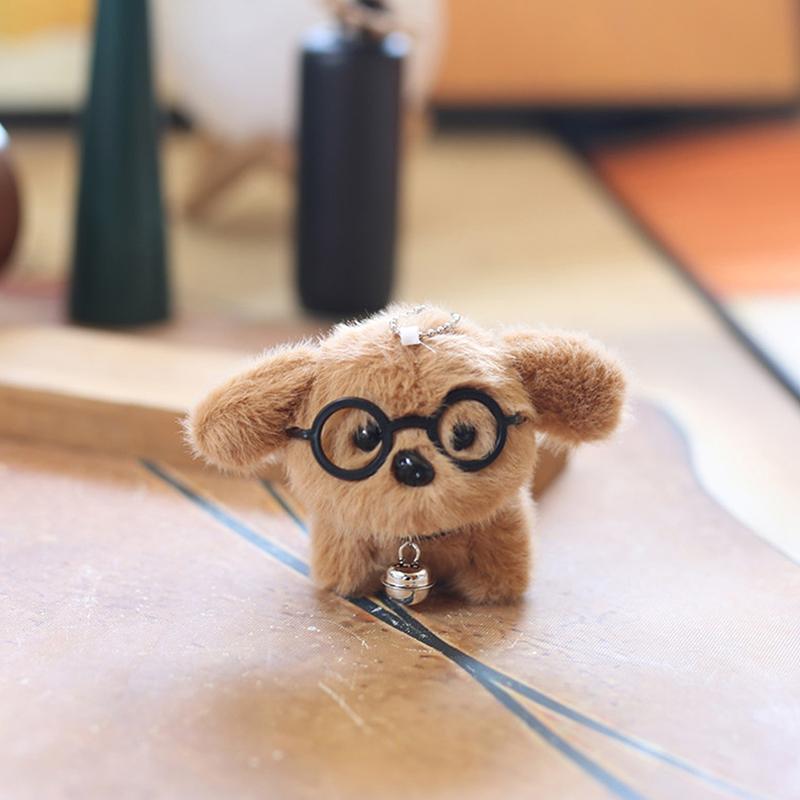 1Pc Kawaii Cute Glasses Puppy Plush Keychain Lovely Cartoon Toys Pendant Cute Soft Animals Keyring Bag Hanging