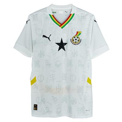 Puma Футболка мужская Sfs 2025 Africa Cup Gana Home Fan Version, удобная и универсальная, с коротким рукавом, цвет белый, с желтым животом 777192-01
