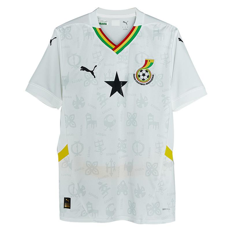 Puma Футболка мужская Sfs 2025 Africa Cup Gana Home Fan Version, удобная и универсальная, с коротким рукавом, цвет белый, с желтым животом 777192-01